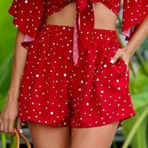 Shein Polka Dot High-Rise Shorts – Red & White Medium